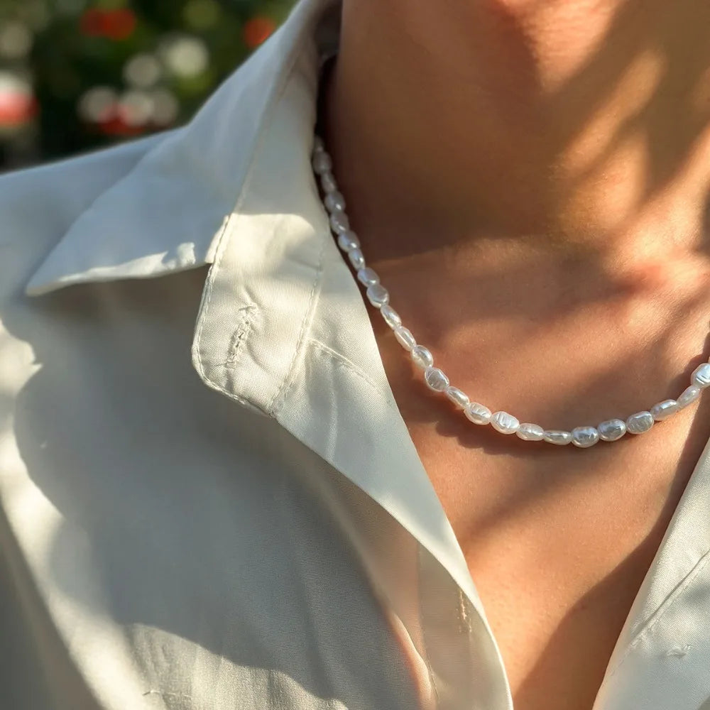 New Original Design Baroque Pearl Beaded Pendant Necklace for Men Women Personality Collarbone Chain Jewelry Accessories Gift