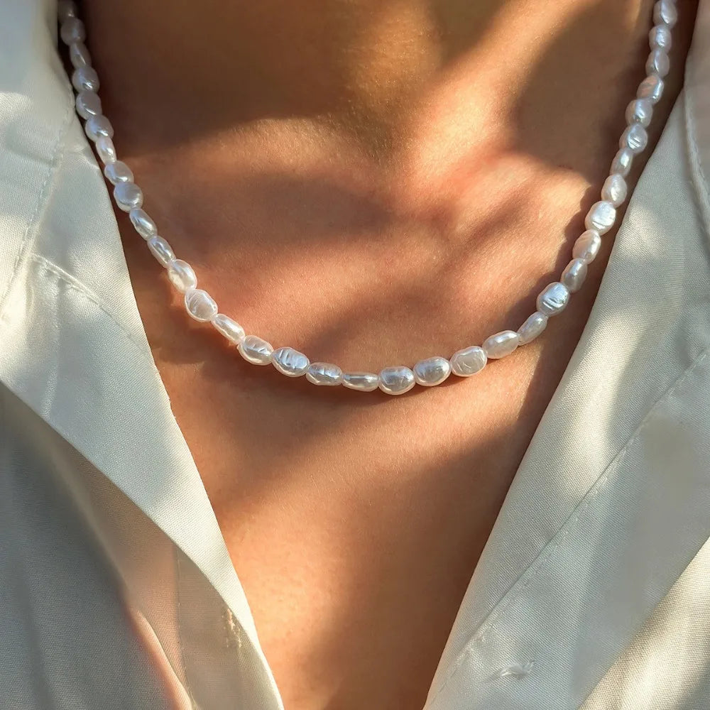 New Original Design Baroque Pearl Beaded Pendant Necklace for Men Women Personality Collarbone Chain Jewelry Accessories Gift