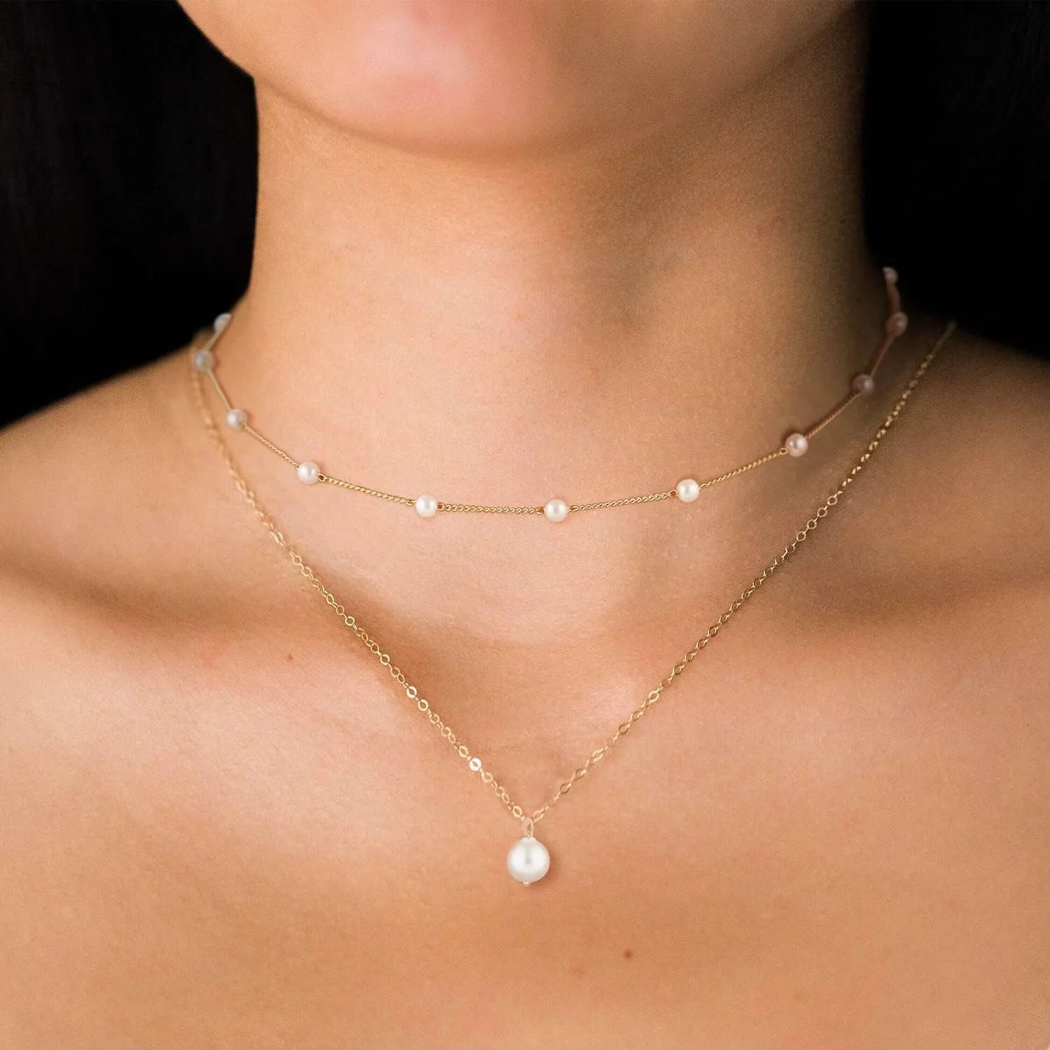 Gold Pearl Necklace for Women K Gold Plated Layered Pearl Necklaces for Women Trendy Pearl Necklace for Women Gold Jewelry Gifts