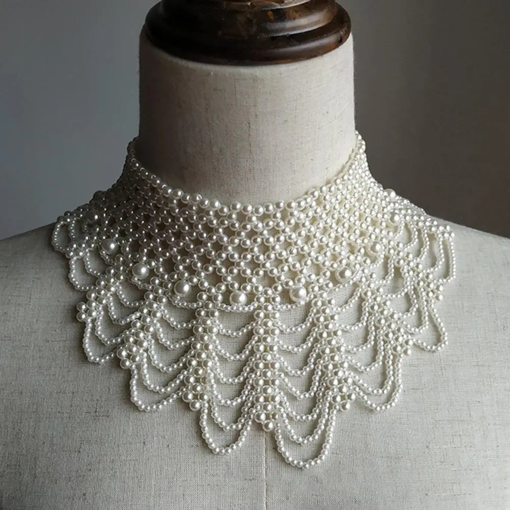 Imitation Pearl Fake Collar Necklace Hollow Design Imitation Pearl Bib Necklace Multi Layer Detachable Collar Dress Accessory