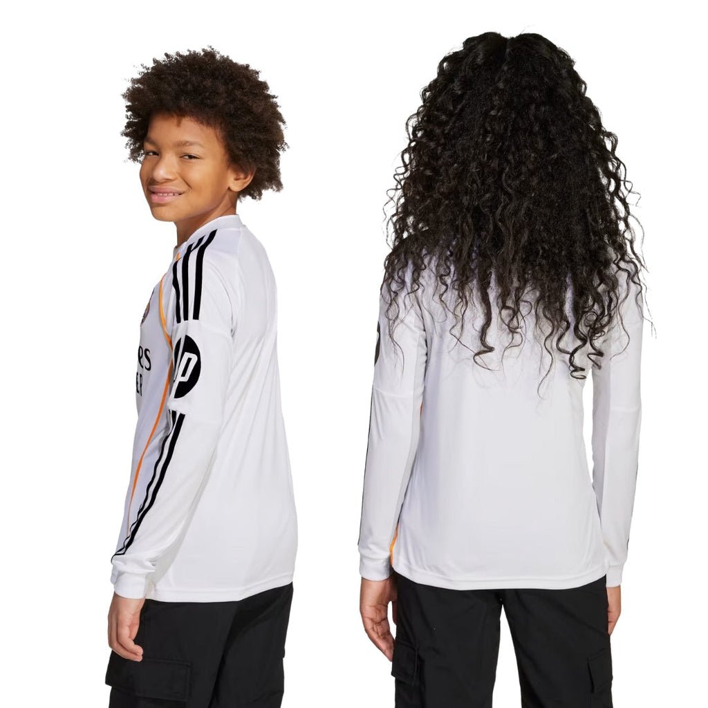adidas Youth Real Madrid Vini Jr. Long Sleeve Home Jersey 25/26 (White)