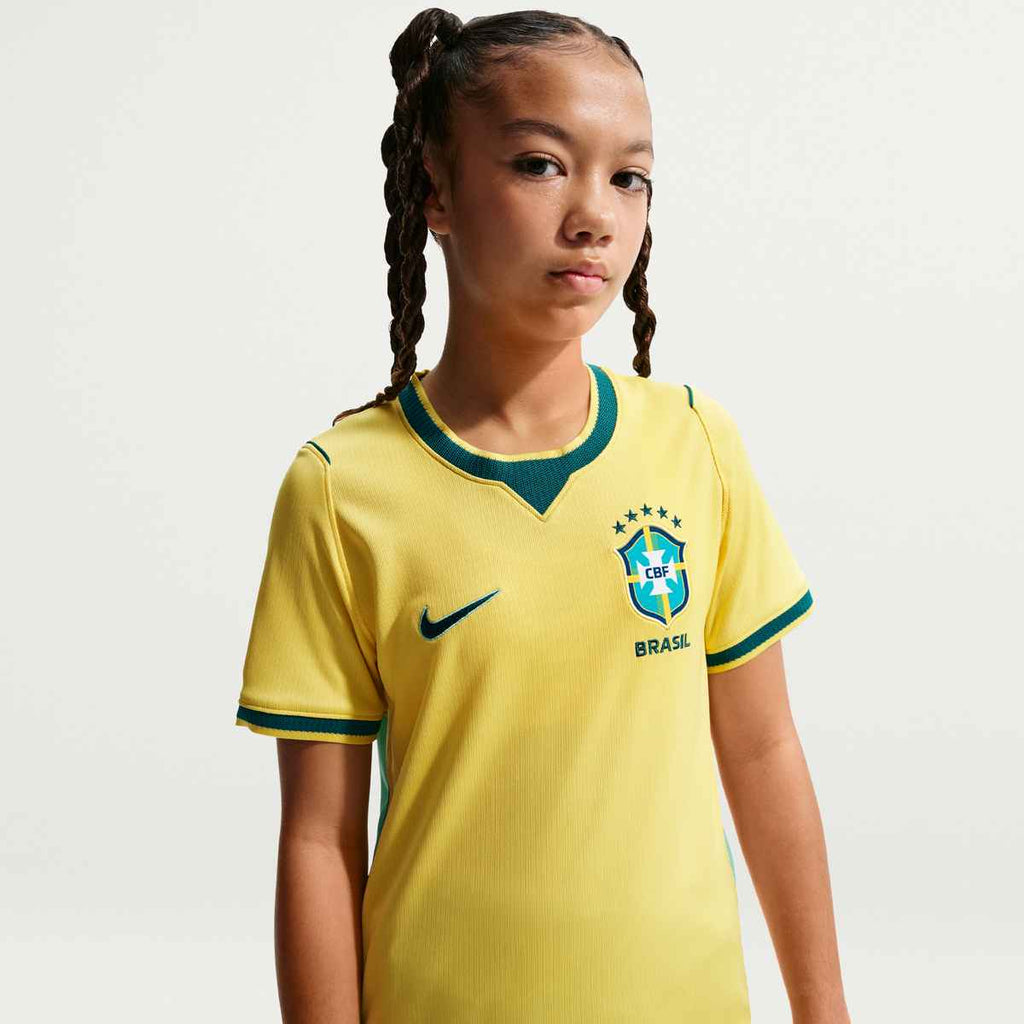 Nike Youth Brazil Vini Jr. Home Stadium Jersey 2026 (Yellow Canary/Teal)